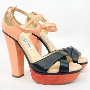 Jimmy Choo Patent Leather/Suede/Genuine Leather Colorblock Block Heels (size 37)